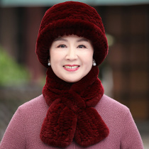 Middle-aged and elderly female autumn winter mother grandmother scarf Rex rabbit hair old lady hat winter fur hat