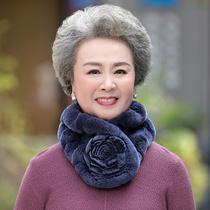 Middle-aged and elderly New winter fur scarf female elegant flowers outdoor Rex rabbit hair elderly mother grandmother scarf