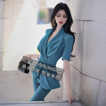 VJE celebrity style suit for women new temperament goddess style professional suit micro-flared pants two-piece set