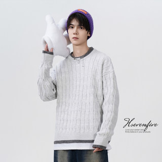 Cable Knit Crew Neck Sweater for Men, Autumn/Winter 2025 New Style, High-End Feel, Loose Fit, Color-Blocking, Fleece-Lined Pullover Sweater