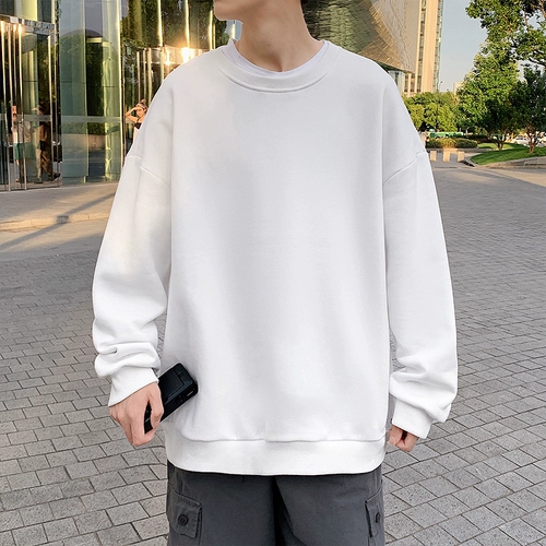 Мужская осенняя демисезонная толстовка, универсальный черный лонгслив для отдыха, оверсайз, круглый воротник