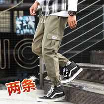 Autumn overalls mens Korean version of the trend of versatile casual pants drawstring feet tide Pai Gow pants 2019 new mens sports