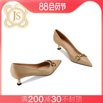 JS Yuan senior naked single shoe woman in the spring of 2022 new snake skin high heel heel Yu style