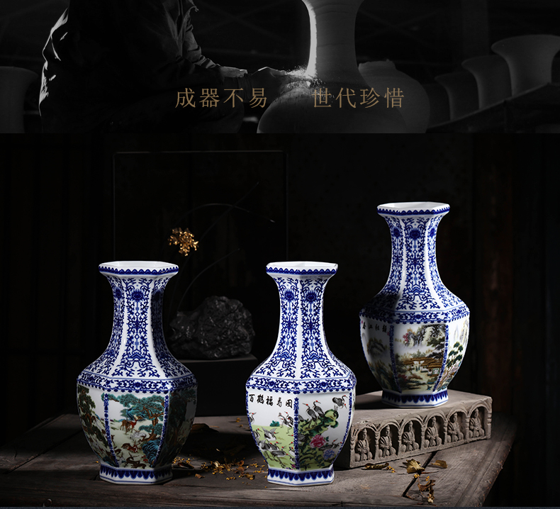 Blue and white porcelain of jingdezhen ceramics vase porch place rich ancient frame TV ark, decoration decoration