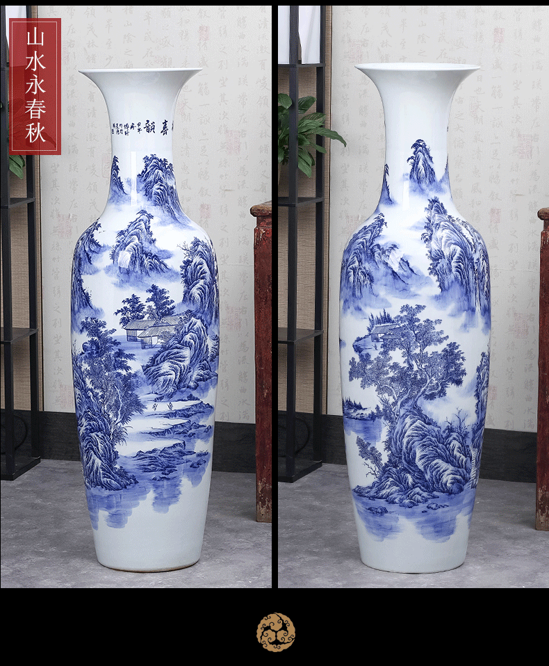 Jingdezhen ceramics large blue and white porcelain vase large sitting room of large vase furnishing articles of Chinese style household ornaments