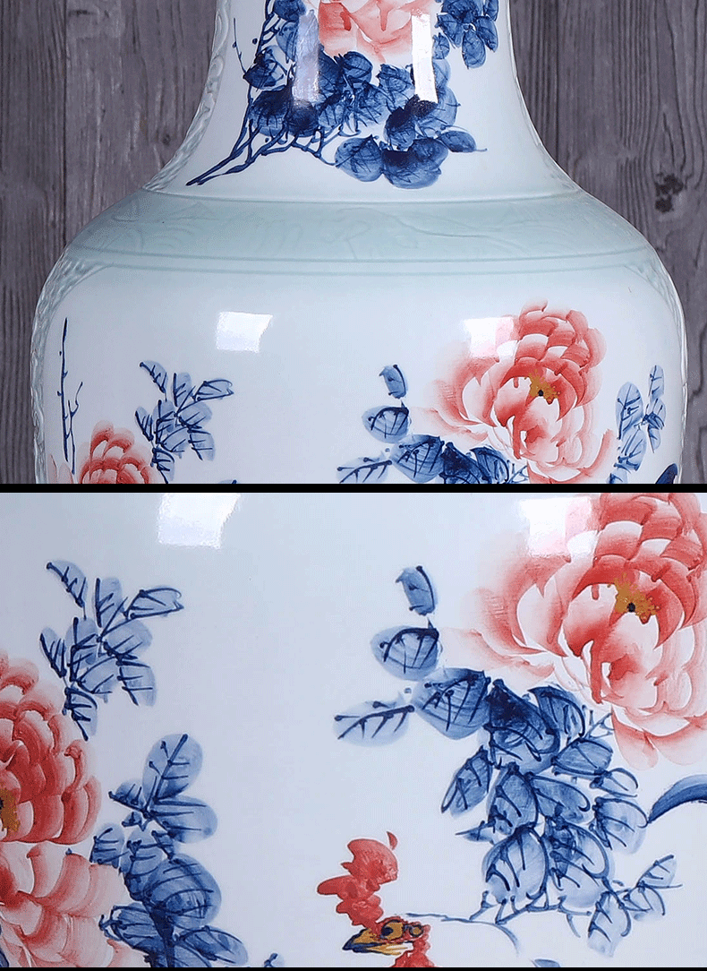 Jingdezhen ceramics hand - made big vase household living room TV cabinet floor porch decoration hotel furnishing articles