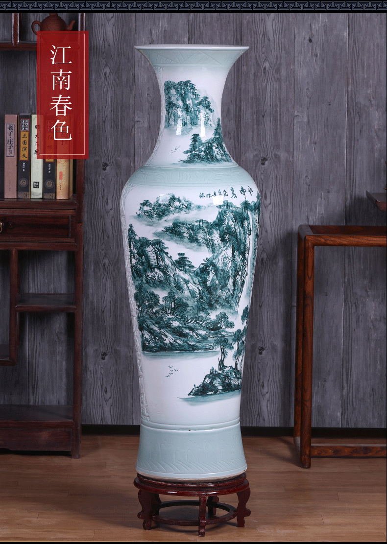 Jingdezhen ceramics hand - made big vase household living room TV cabinet floor porch decoration hotel furnishing articles