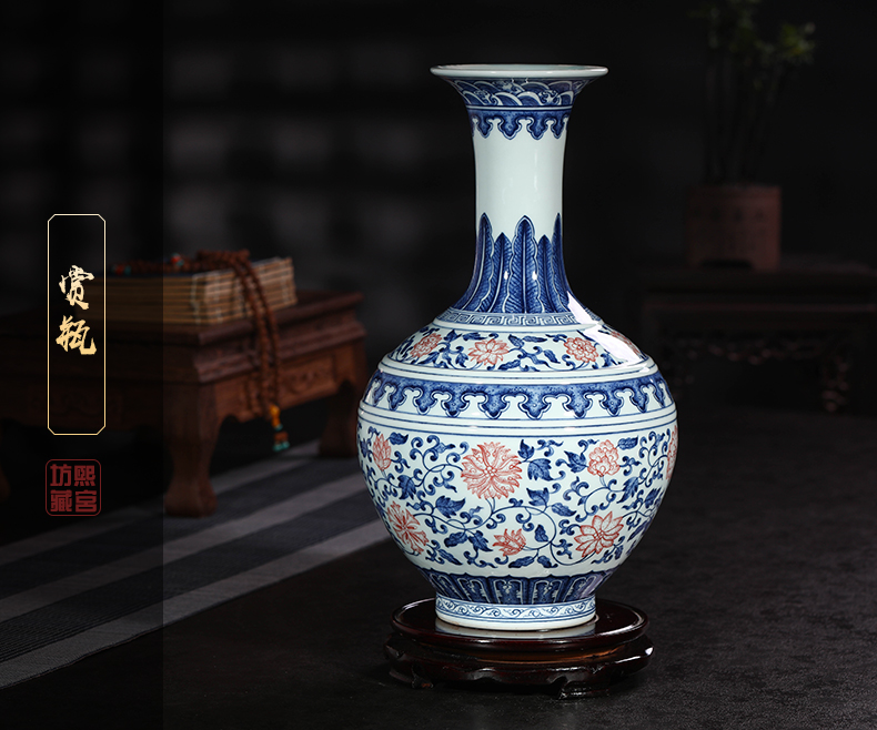 Jingdezhen blue and white youligong ceramic vase furnishing articles of Chinese style living room home porch TV ark adornment ornament