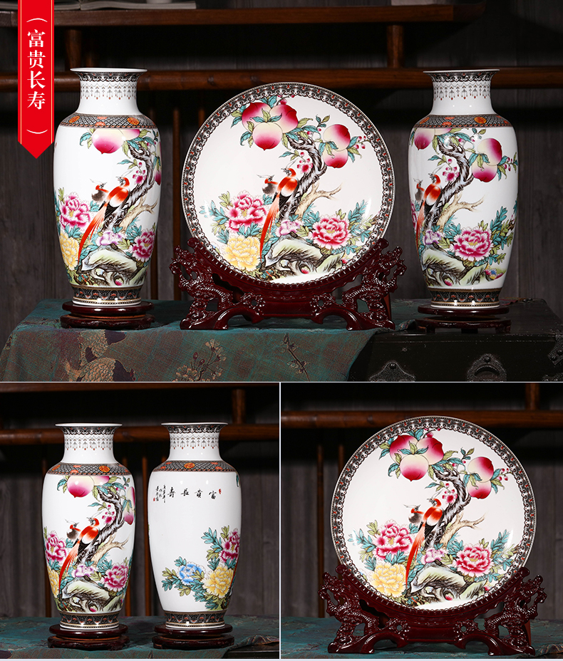 Jingdezhen ceramics vase three - piece furnishing articles home TV ark, rich ancient frame porch decoration wine accessories