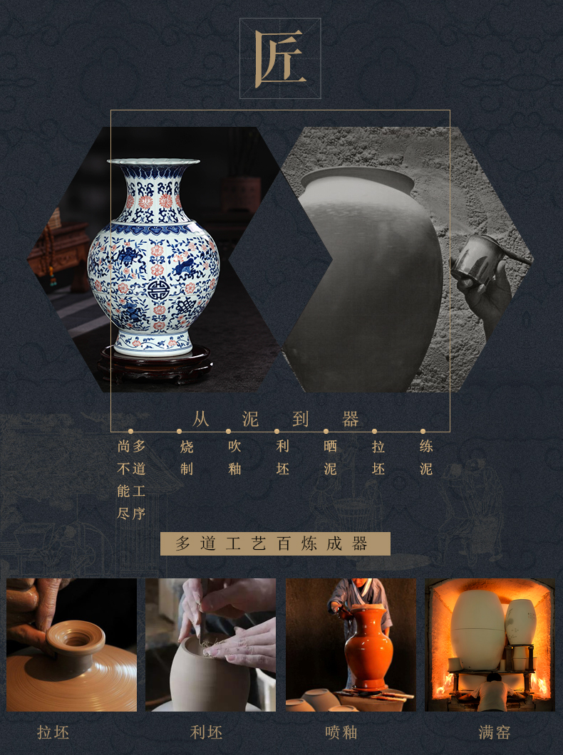 Jingdezhen blue and white youligong ceramic vase furnishing articles of Chinese style living room home porch TV ark adornment ornament