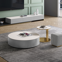 Light luxury round rock board coffee table combination Italian minimalist small apartment living room modern minimalist new creative coffee table table