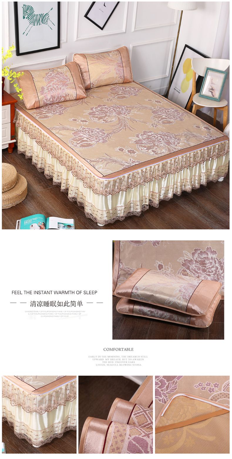 Đoạn mat ba mảnh giường váy 1,5 m 1,8 m giường ghế bông lụa băng mát Xilei Si mô hình ren mat - Thảm mùa hè chiếu mành tre