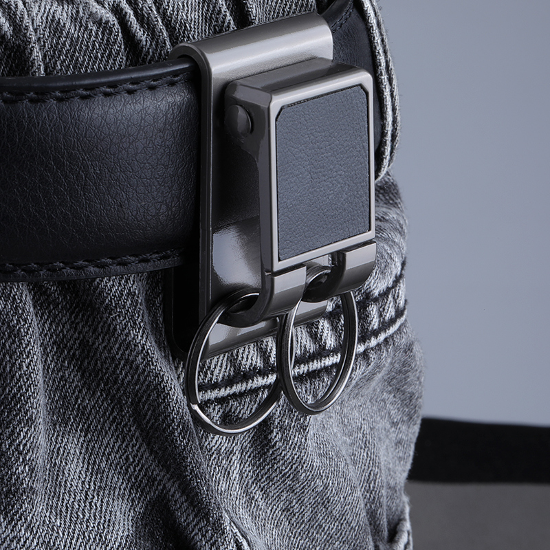 Men's High-End Car Keychain Belt Clip, Leather Belt Hanging Style Double Ring Key Ring, High-End Belt Clip