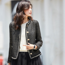 SANDRO SELEN autumn new socialite temperament small fragrance jacket female round neck short shag coat black