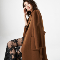 SANDRO SELEN star with the same water ripple double-sided cashmere coat womens mid-length high-end wool coat