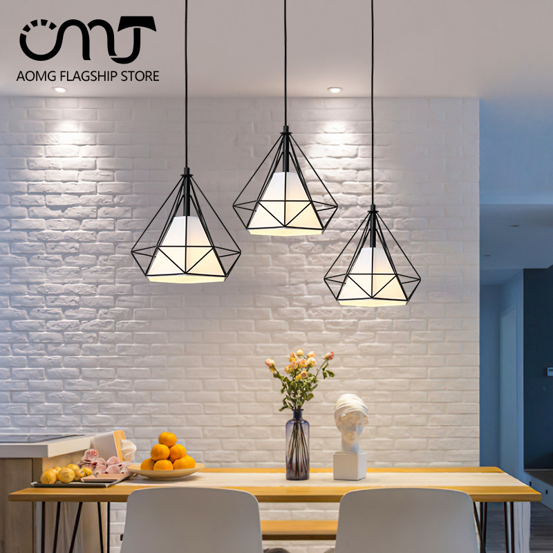 Nordic modern single-head dining room bar with small hanging lamp combined balcony aisle cozy iron art LED lighting lamps
