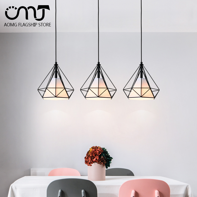 Nordic dining room chandelier modern minimalist creative three-head loft lamps art diamond iron bar personalized lamps