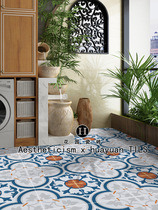 Blue retro small flower brick 300 Nordic toilet tiles Mediterranean Restaurant floor Brick Balcony Customised Flower pieces