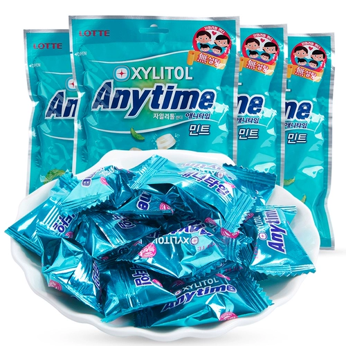 Южная Корея импортировала Lotte Milk -Mine Mint Sugar Bag 92G*4 мешки, три -в один, 3 слоя бутербродов, прохладные конфеты закуски