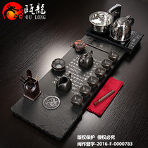  Original large natural black gold stone tea tray set Kung Fu tea set Drainage stone tea table induction cooker