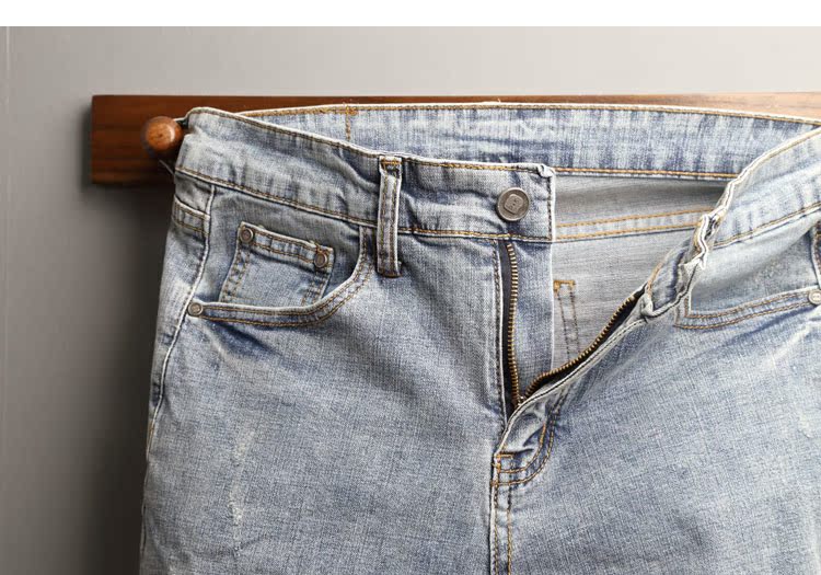 Thời trang nam hợp thời trang đơn giản và đơn giản, quần denim xanh nam mới Hàn Quốc trẻ trung quần hoang dã quần thun nam