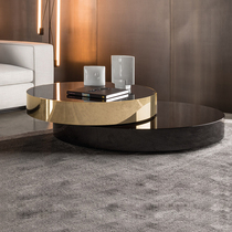 Italian creative light luxury size coffee table Simple tempered glass surface model room Double-layer round coffee table edge a few combinations