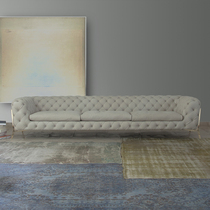 Dega light luxury pull buckle three-person sofa postmodern model tenant hall furniture Large household leather sofa combination