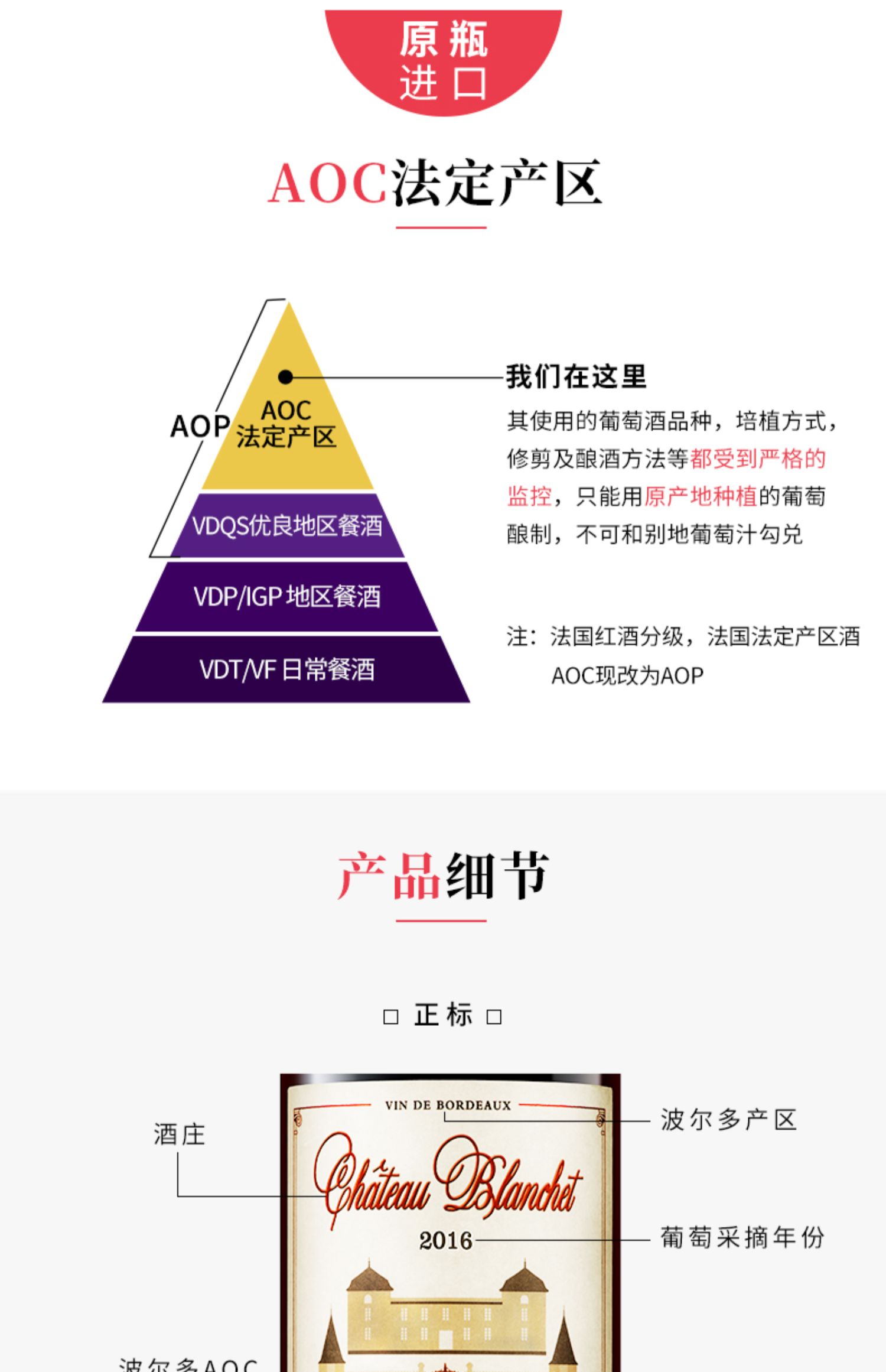 法国进口波尔多AOC14度干红葡萄酒单支