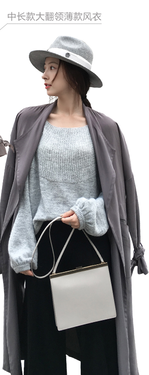 Thơ shwin mùa thu 2018 phần dài ve áo lớn phần mỏng áo gió nữ chia hem vành đai eo áo khoác áo hoodie nữ form rộng