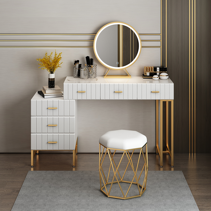 Light extravagant make-up bench modern bedroom minimalist Nordic ins wind mesh red baking lacquered with lamp make-up table containing cabinet