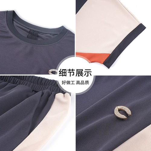 Летняя одежда для матери, спортивный костюм, тонкая толстовка для пожилых людей, футболка, для среднего возраста, короткий рукав, в западном стиле