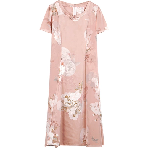 Летняя одежда для матери, летнее ципао, шифоновая юбка, китайский стиль, для среднего возраста, яркий броский стиль