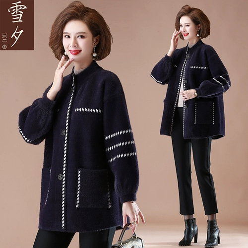 Демисезонный пуховик для матери, бархатная куртка, бархатное длинное шерстяное пальто, для среднего возраста, в западном стиле, средней длины