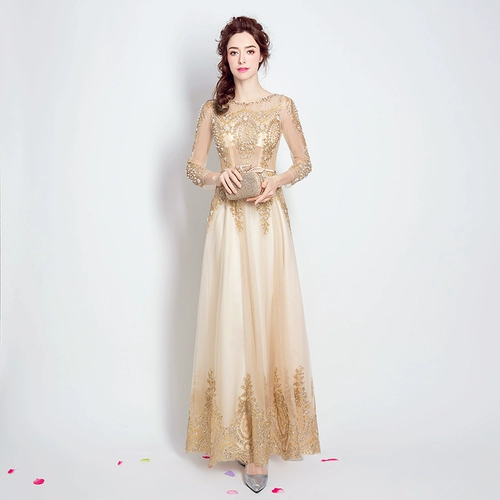 Золотое длинное вечернее платье, костюм, изысканный стиль