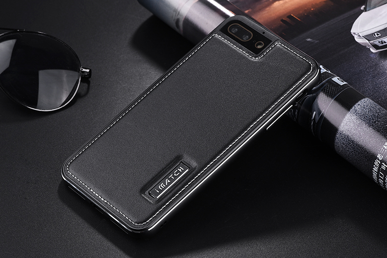 iMatch Luxury Aluminum Metal Bumper Premium Genuine Leather Back Cover Case for Apple iPhone 7 Plus & iPhone 7