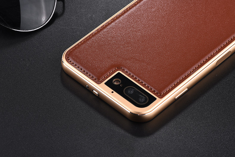 iMatch Luxury Aluminum Metal Bumper Premium Genuine Leather Back Cover Case for Apple iPhone 7 Plus & iPhone 7