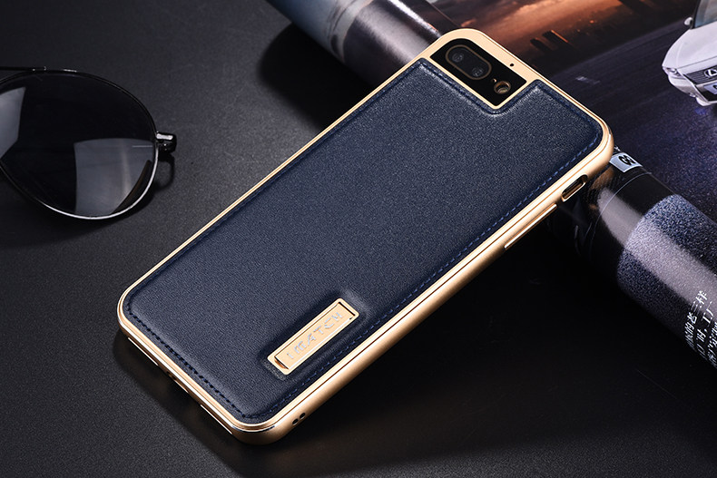 iMatch Luxury Aluminum Metal Bumper Premium Genuine Leather Back Cover Case for Apple iPhone 7 Plus & iPhone 7