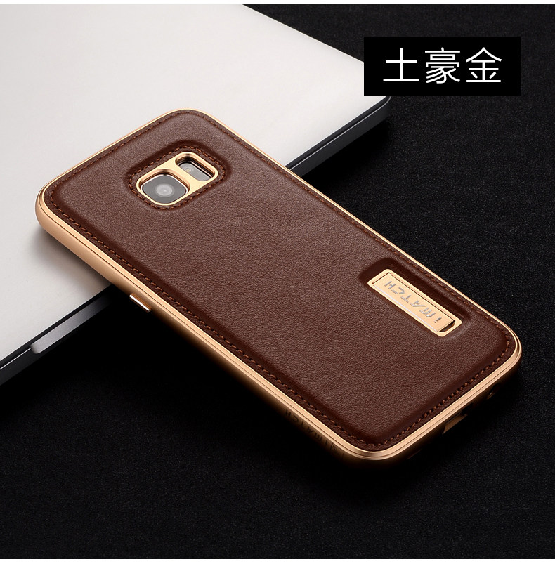 iMatch Luxury Aluminum Metal Bumper Premium Genuine Leather Back Cover Case for Samsung Galaxy S7 Edge G9350 & S7 G9300