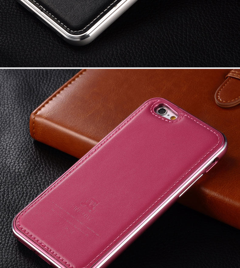 iMatch Luxury Aluminum Metal Bumper Premium Genuine Leather Back Cover Case for Apple iPhone 6S/6 & iPhone 6S Plus/6 Plus