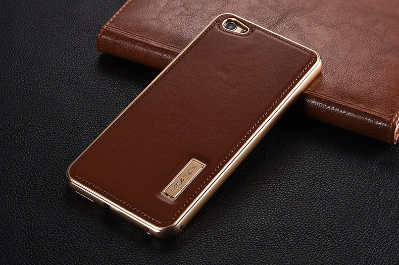 iMatch Luxury Aluminum Metal Bumper Premium Genuine Leather Back Cover Case for vivo X7 Plus & vivo X7