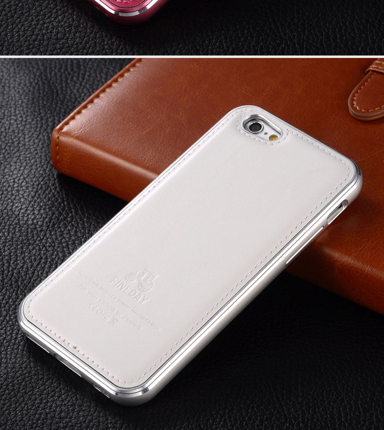 iMatch Luxury Aluminum Metal Bumper Premium Genuine Leather Back Cover Case for Apple iPhone 6S/6 & iPhone 6S Plus/6 Plus