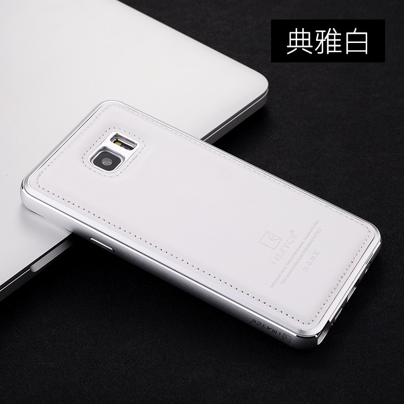 iMatch Luxury Aluminum Metal Bumper Premium Genuine Leather Back Cover Case for Samsung Galaxy Note 5 N9200