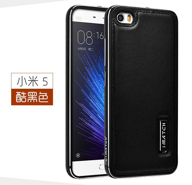 iMatch Luxury Aluminum Metal Bumper Premium Genuine Leather Back Cover Case for Xiaomi Mi 5