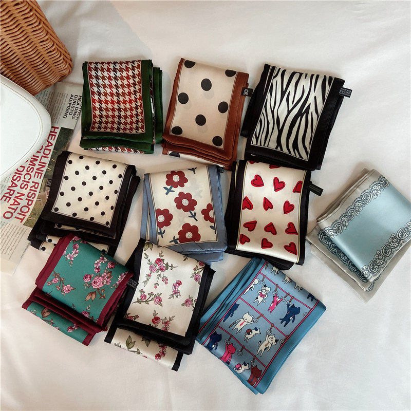 Silk scarf French hairband Autumn thin lazy retro silk scarf women's small long ribbon decorative scarf turban streamer