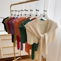 Net red ins small shawl South Korean Joker solid color knotted air conditioning room scarf female spring summer shoulder fake two pieces