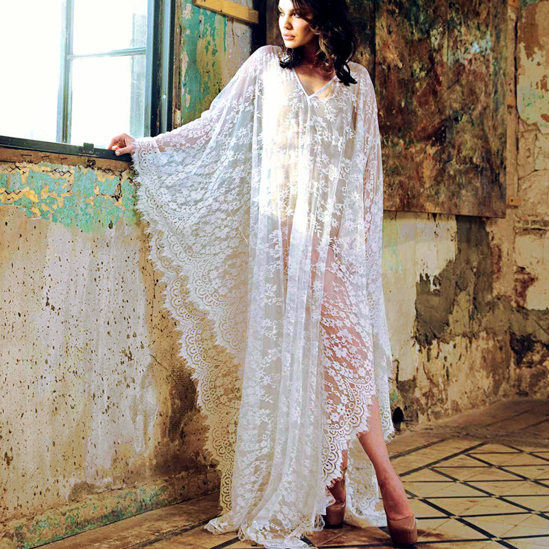 Fattened plus lengthened lace beach skirt Loose bikini blouse swimsuit with beach wrap skirt drape