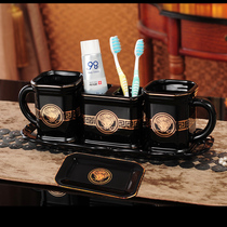 Eurostyle Ceramic Bathroom Five Pieces Bathroom Black Bathroom Lovers Toiletries Cup Wash Suit Kit Gift