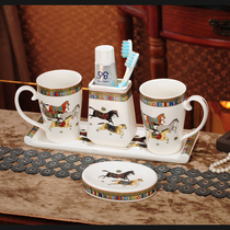 Small God Dragon European-style Ceramic Toothbrush Cup with handle 5 pieces of bathroom with trays Teeth Brushing Gargling Cups Toiletries