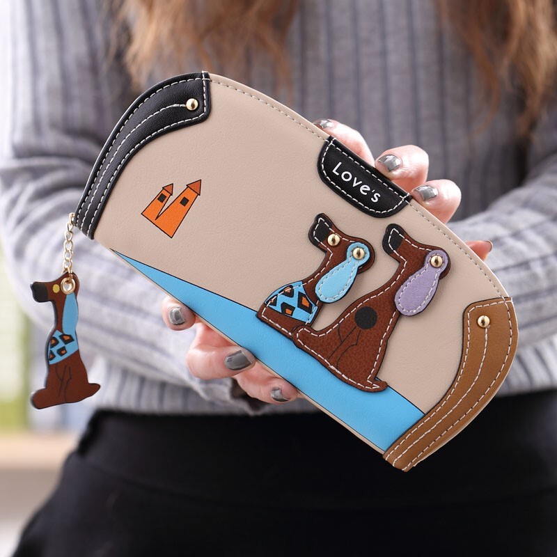 Japanese Women's Long Cartoon Dog Wallet 2025 New Multifunctional Zipper Wallet Fresh Style Student Clutch Bag
