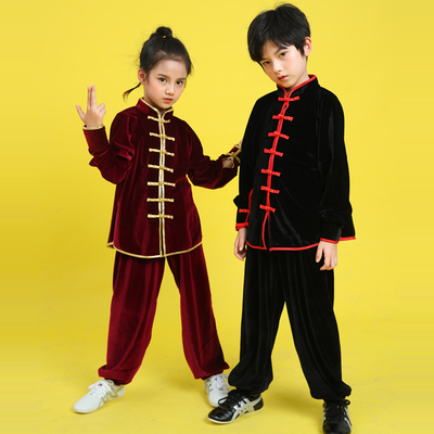 Boys Martial arts Kungfu & Tai-Chi Uniforms for Girls Children martial arts clothes perform tai chi clothing, boys and girls children long sleeve velvet Kung Fu clothing